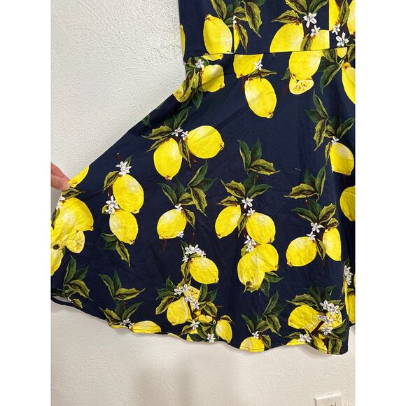 Hanpce’irs Fit and Flare Tradwife Style Dress L Navy w/ Lemons Spring Summer Fun - Picture 5 of 14
